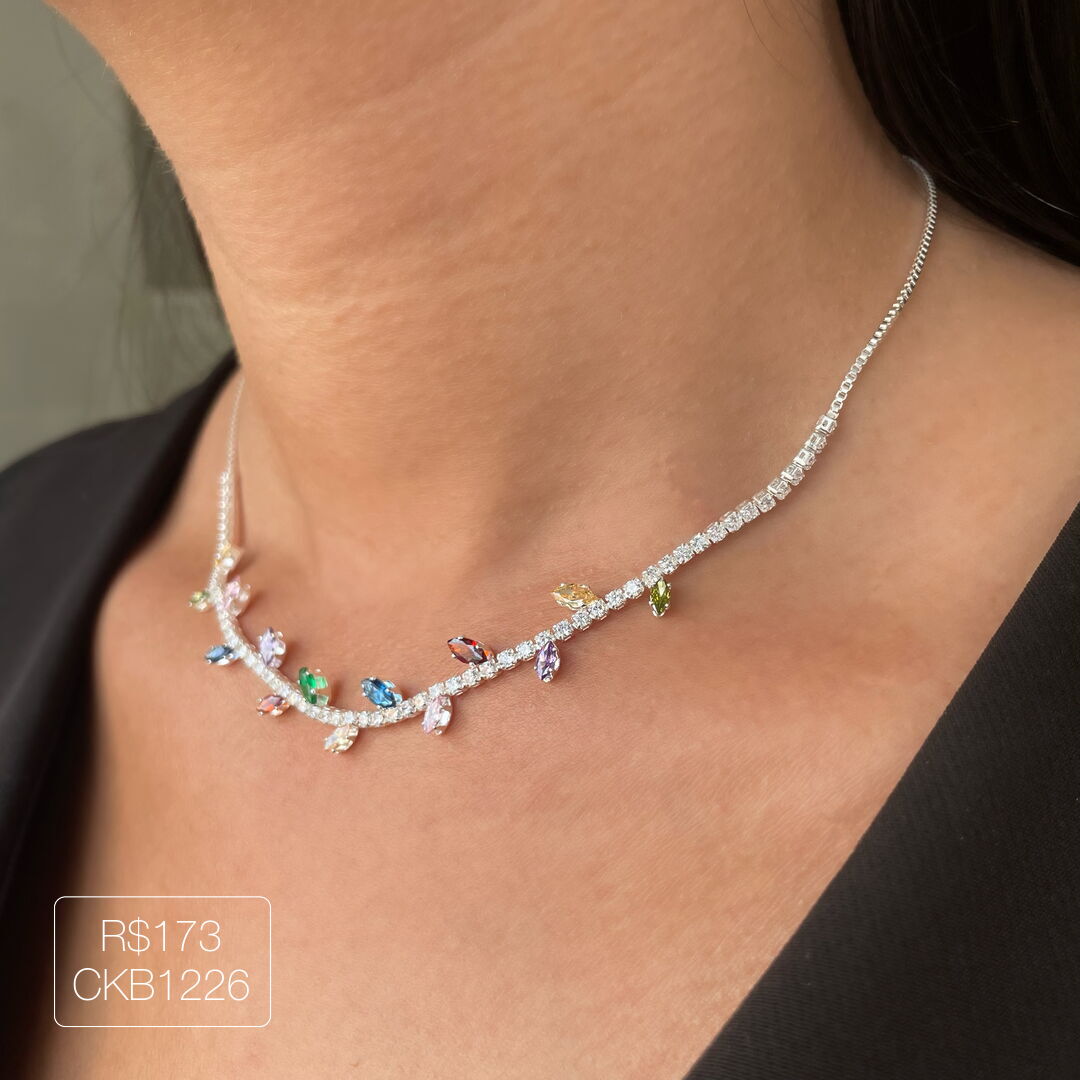 Choker Riviera c/ Navetes Rainbow Prateada